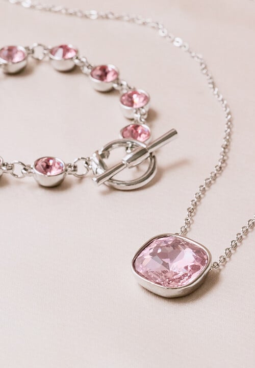 Pink crystal bracelet and necklace