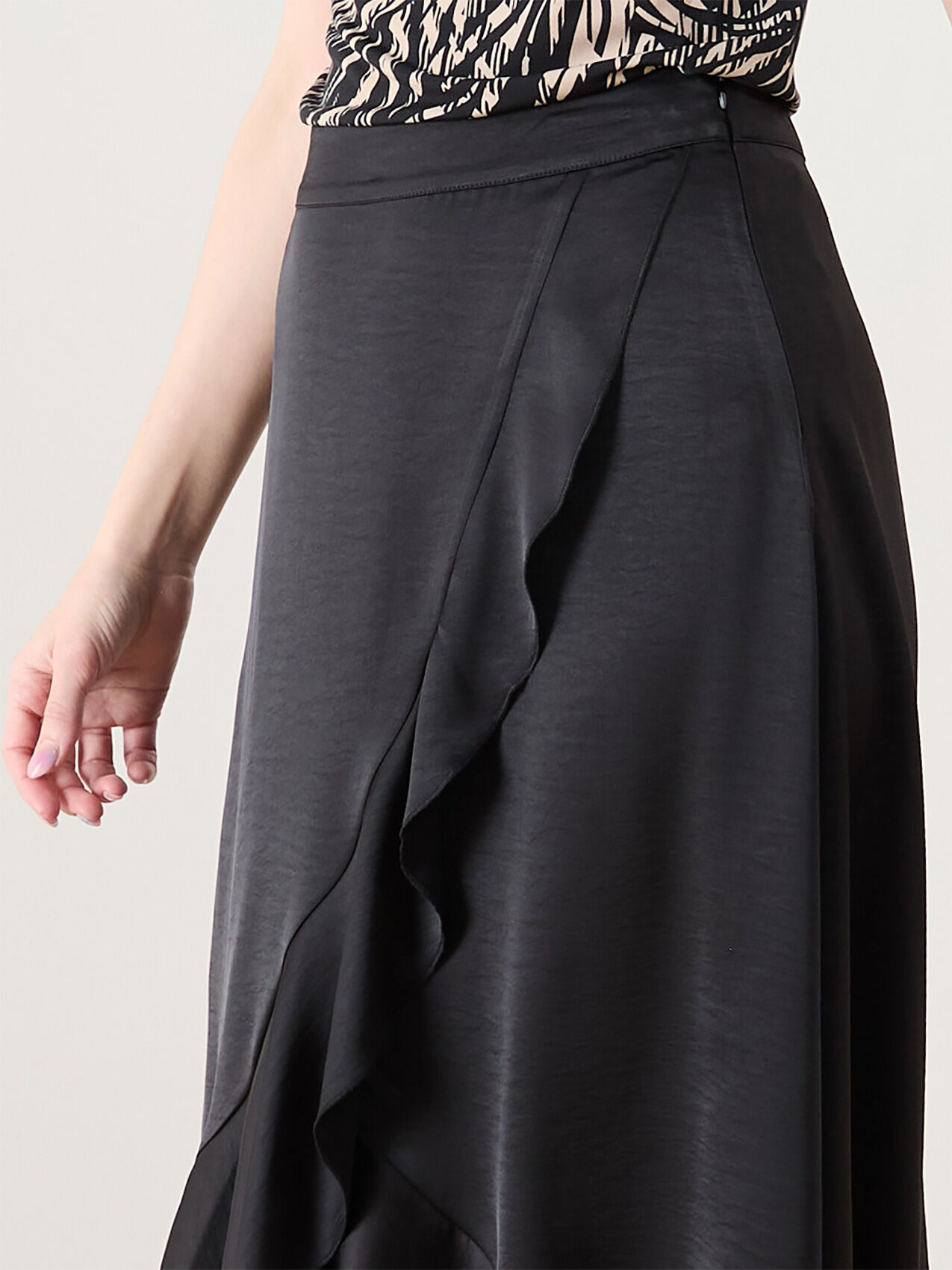 Satin Air flow ruffle wrap skirt Cleo Black XS