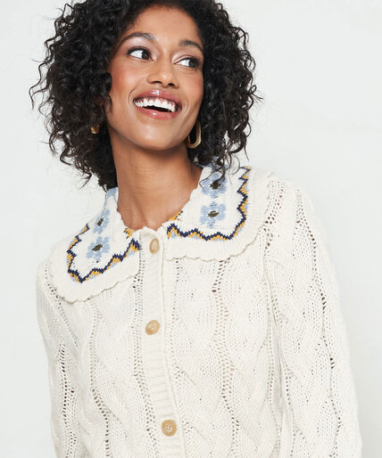 Fair Isle Collared Cable Knit Cardigan Image 2
