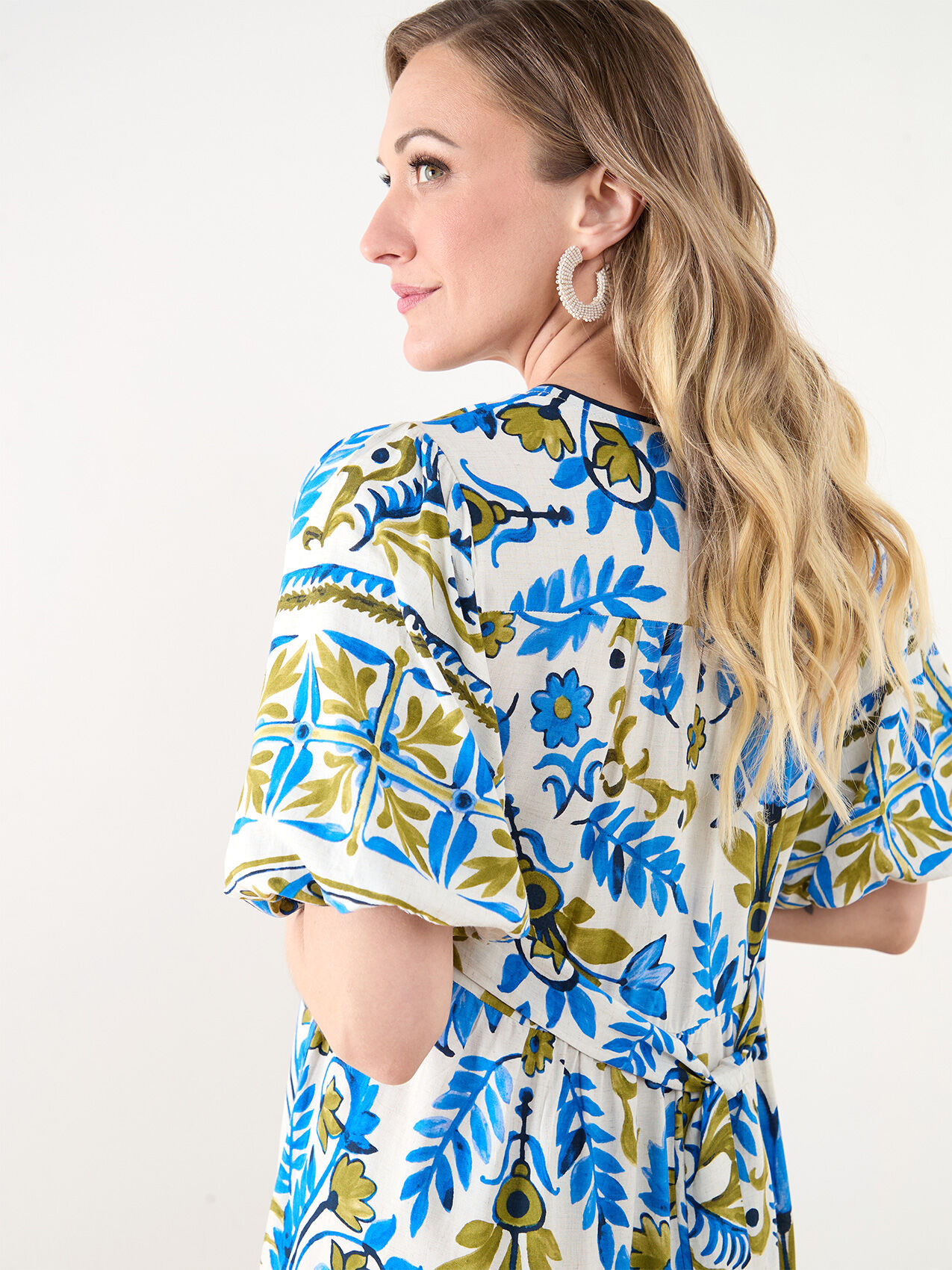 Blue green floral midi dress Cleo Blue Green L Figueroa Flower