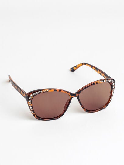 Tortoise Cat Eye Single Reader Sunglasses with Rhinestones