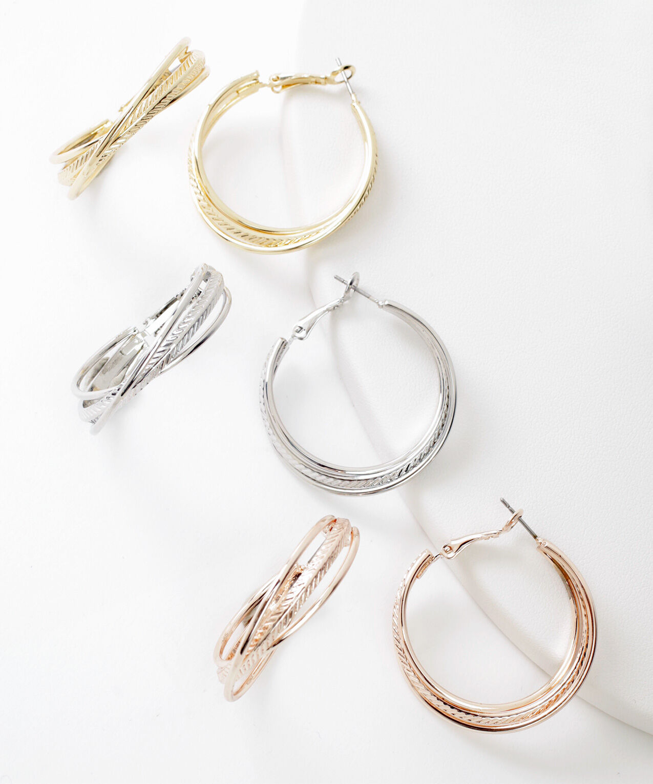 Gold Silver & Bronze 3-Hoop Earrings Trio