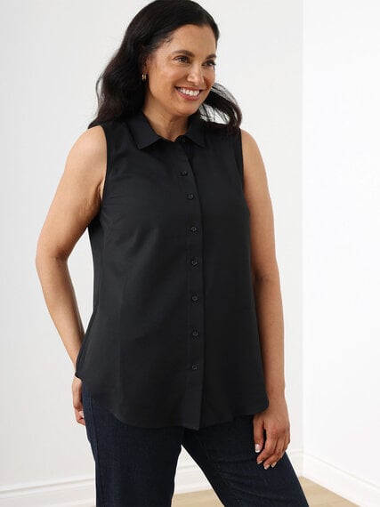 Sleeveless Collared Button Front Blouse in Black Image 5