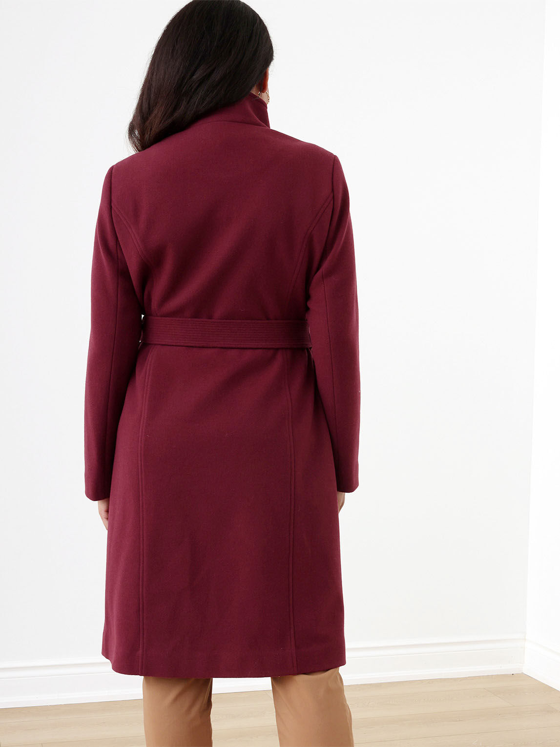Burgundy hotsell belted coat
