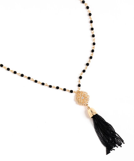 Long Beaded Tassel Necklace Image 1