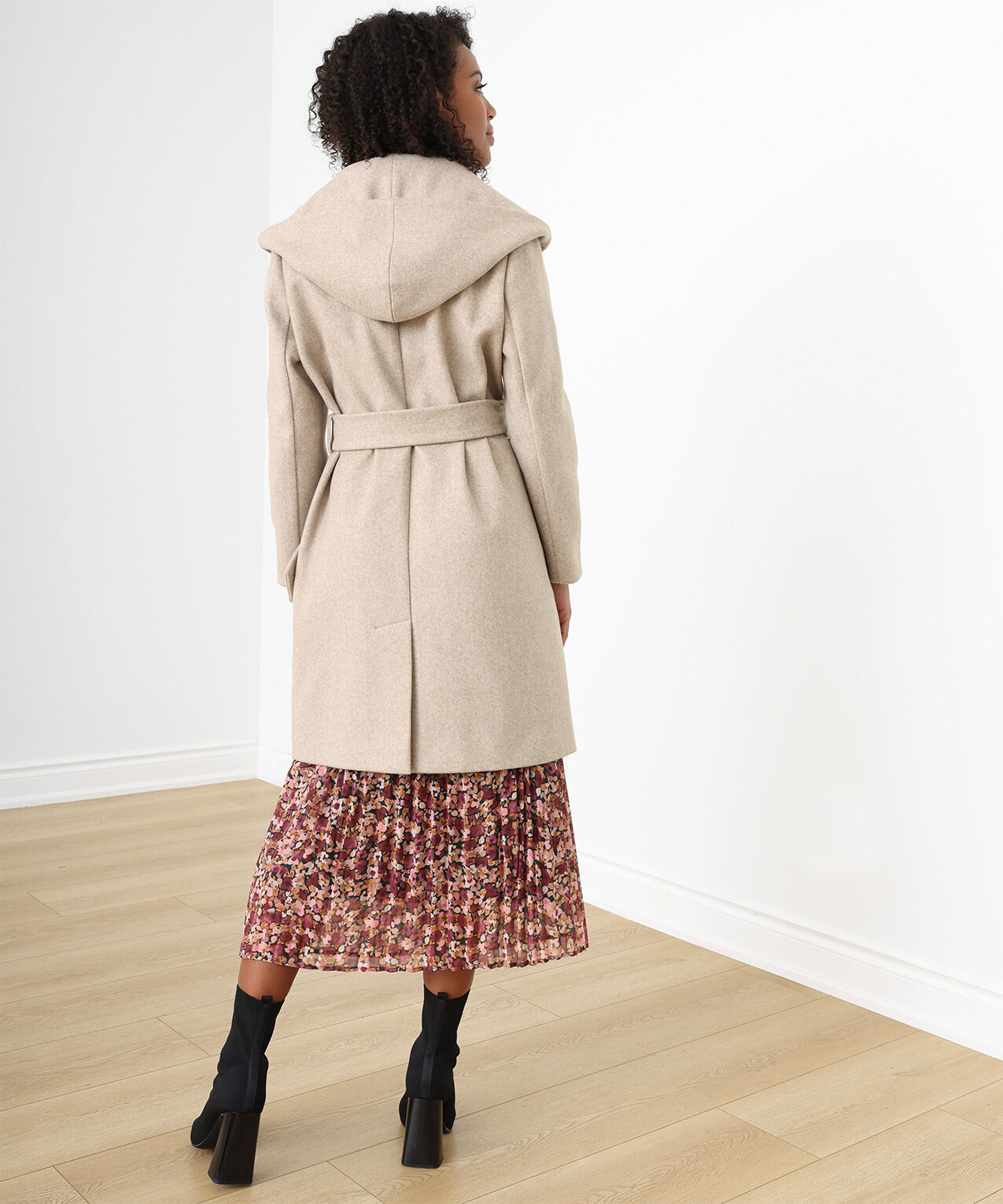 Petite Belted Wrap Coat with Hood