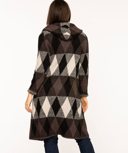 Brown Argyle Hooded Duster Cardigan Image 2