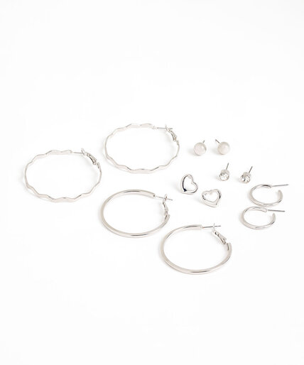 Silver Hoop & Heart Earring 6-Pack Image 1