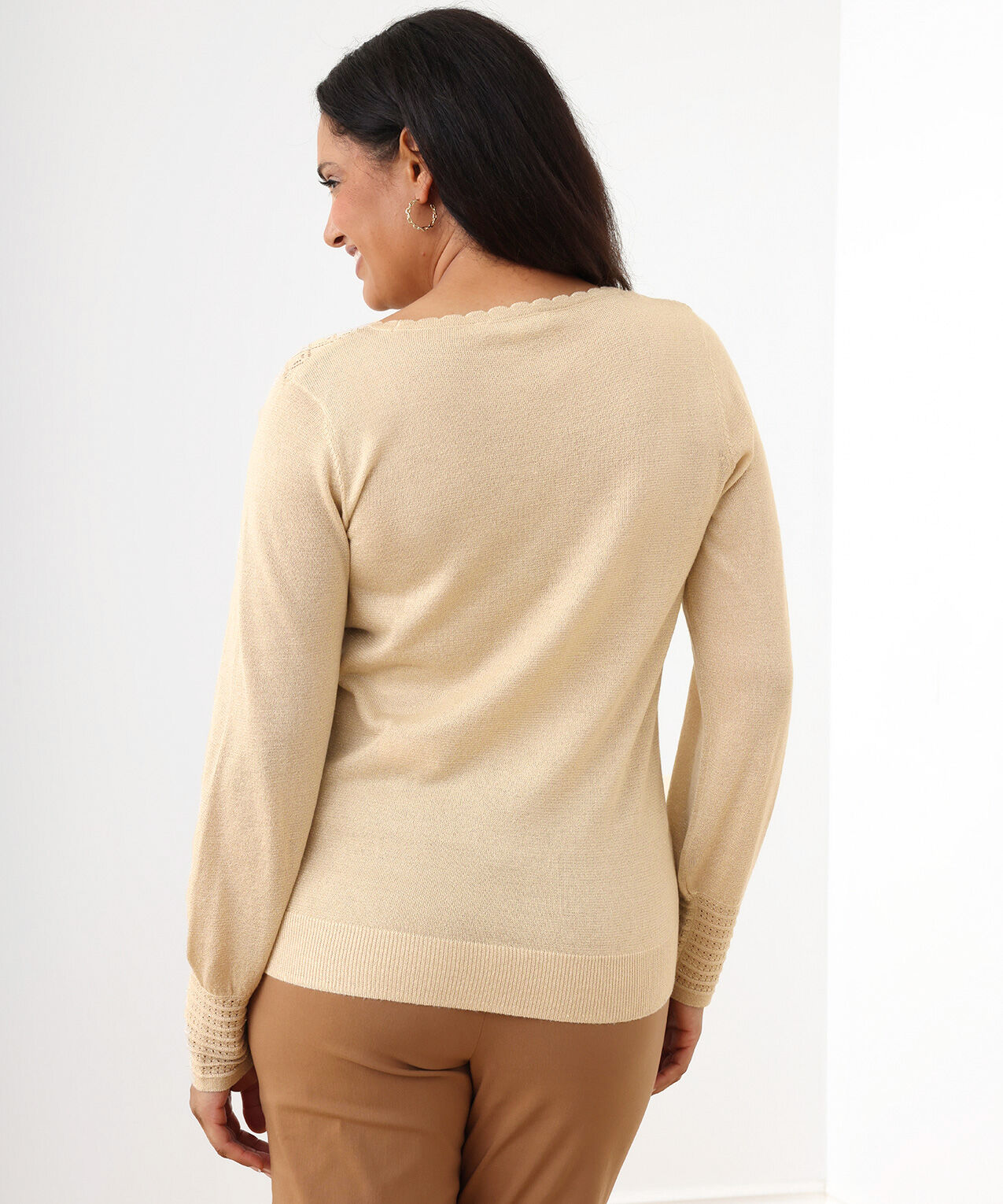 Pointelle Knit Scoop Neck Pullover