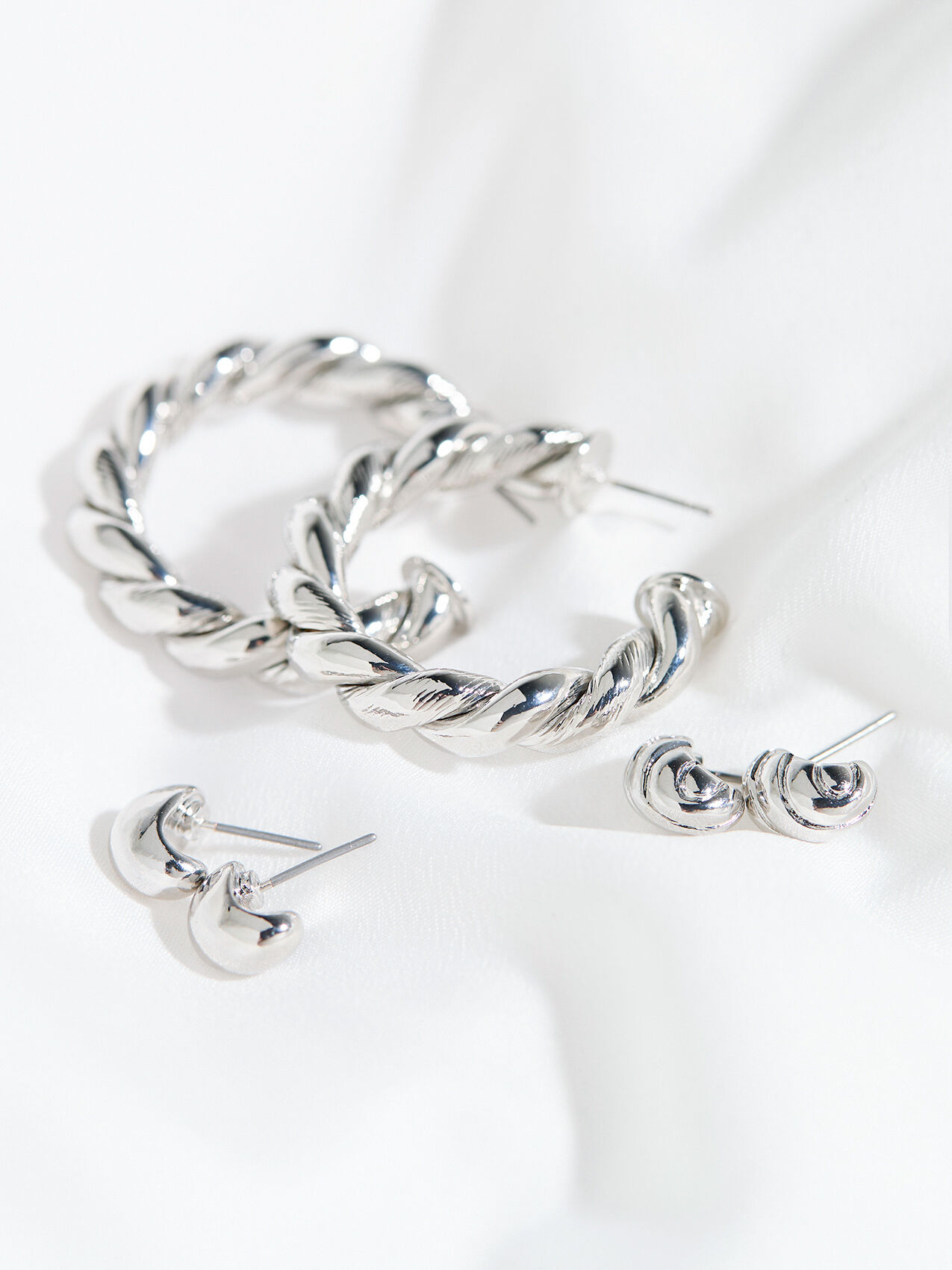 Silver Stud Earrings Trio