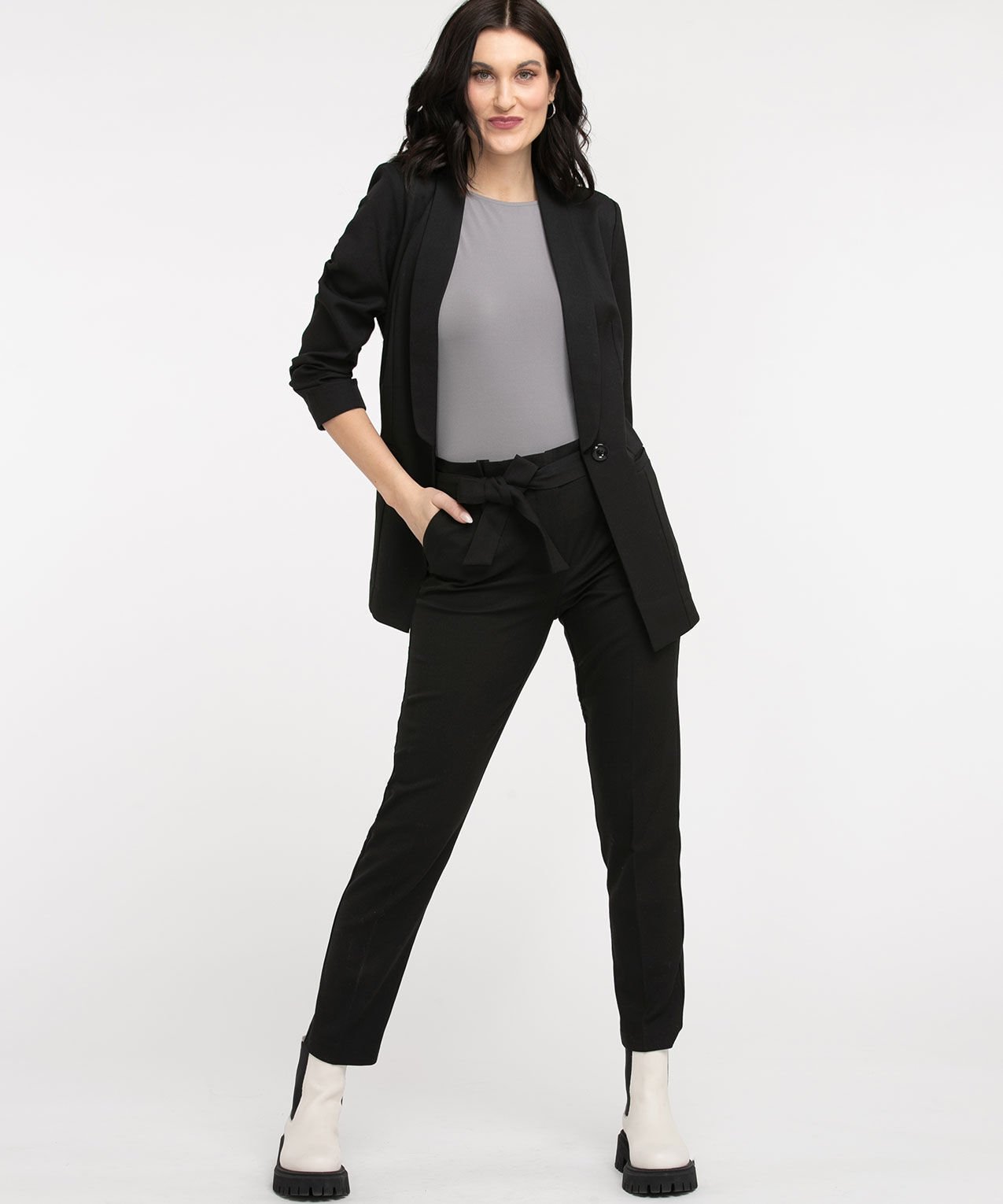 Ruched sleeve boyfriend blazer sales
