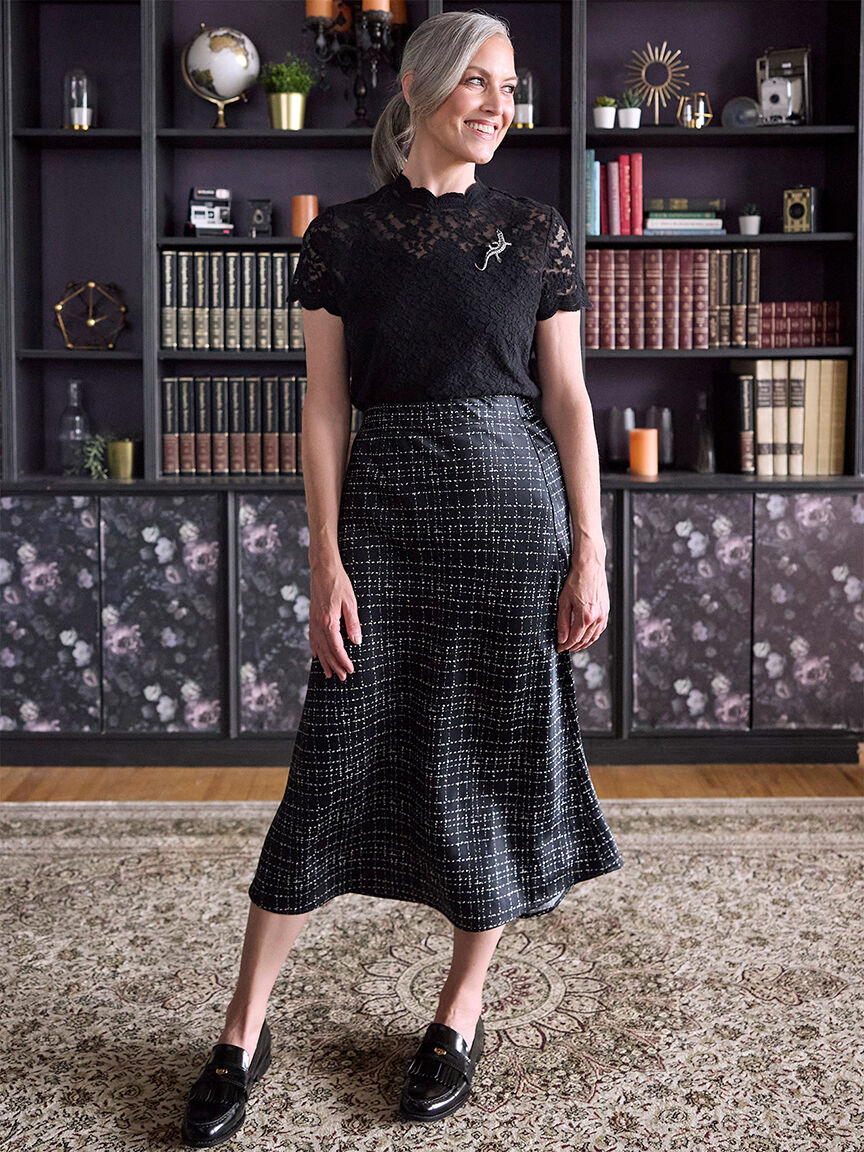 Black white midi skirt cheap