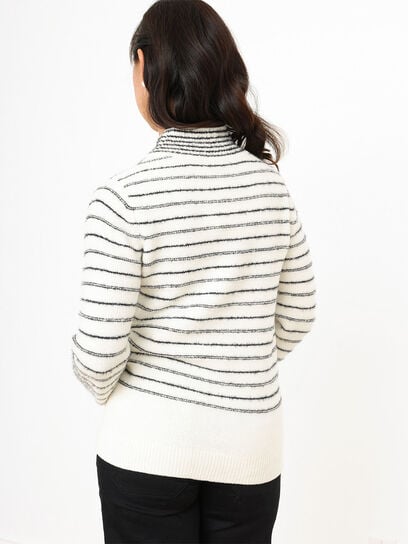 Petite Fuzzy Stripe Mock Neck Pullover Sweater