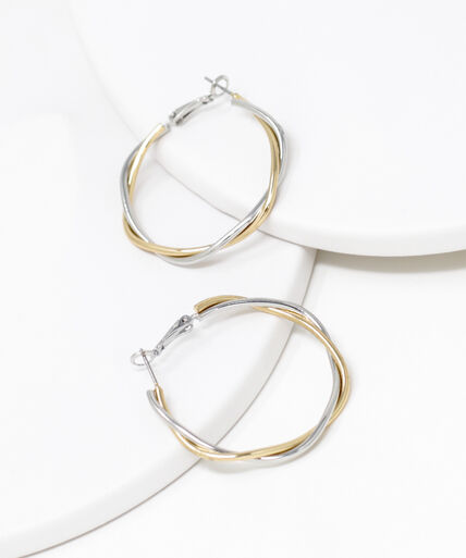 Twisted Gold & Silver Medium Hoop Earrings Image 2