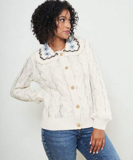 Fair Isle Collared Cable Knit Cardigan Image 1