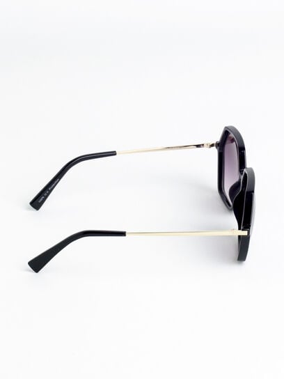 Black Hexagon Frame Sunglasses with Gold Metal Arms