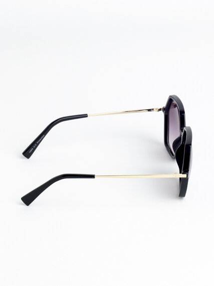 Black Hexagon Frame Sunglasses with Gold Metal Arms Image 3