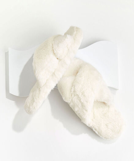 Faux Fur Criss-Cross Slipper, Cream Faux Fur Criss-Cross Slipper, Cream