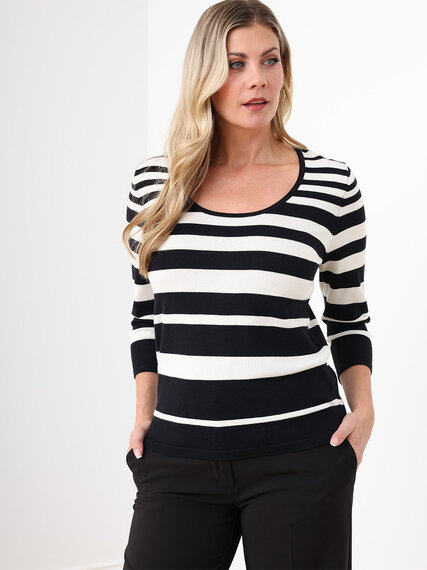 3/4 Sleeve Striped Pullover Sweater Image 5