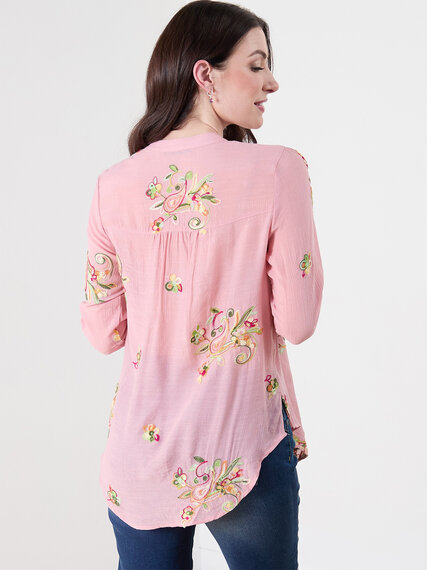 Long Sleeve Pink Embroidered Blouse Image 6