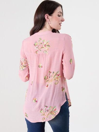 Long Sleeve Pink Embroidered Blouse