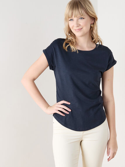 Short Cuffed Sleeve Slub Knit T-Shirt Image 1
