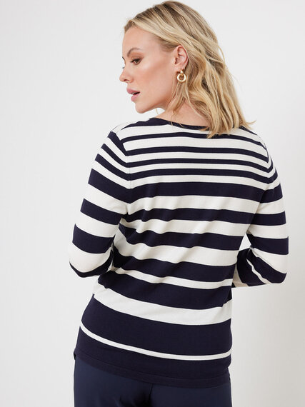 Petite 3/4 Sleeve Striped Pullover Sweater Image 6