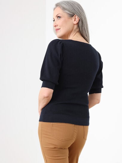 V-Neck Pull-Over Sweater with Elbow Length Sleeves