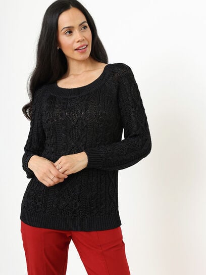 Petite Cable-Knit Metallic Pullover Sweater
