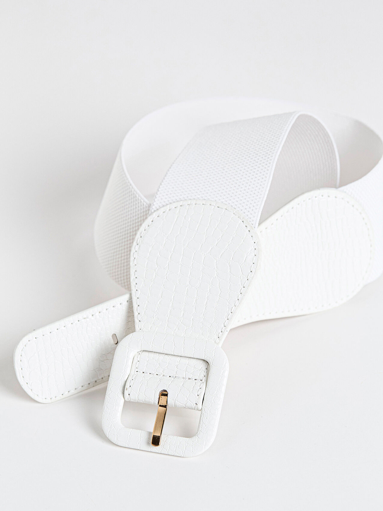 Faux Crocodile Stretch Belt in White