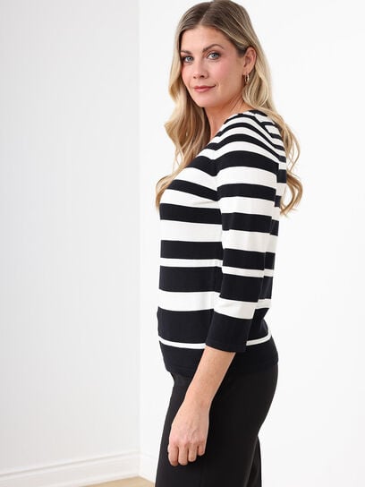 3/4 Sleeve Striped Pullover Sweater