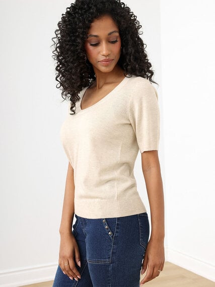 Petite Elbow Sleeve Deep U-Neck Sweater Image 3