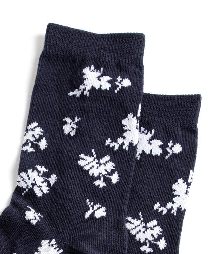 Navy Floral Crew Socks Image 2