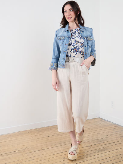Cropped Pull On Crinkle Pants