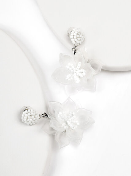 White Flower Statement Earrings Image 1