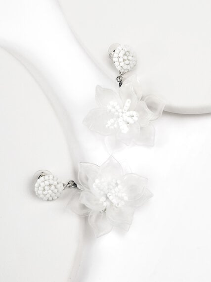 White Flower Statement Earrings Image 1