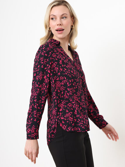 Petite Long Sleeve Collared Blouse in Crepe Fabric Image 3