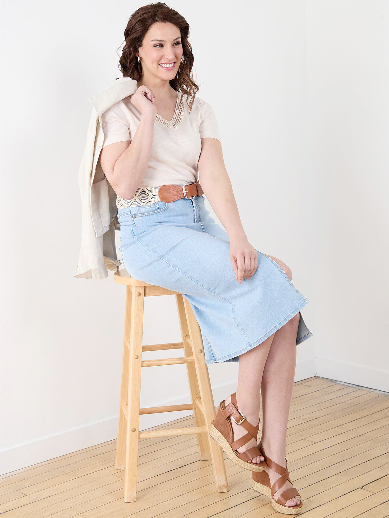 Mid Length Denim Skirt with Front Slit Cleo 4000009786