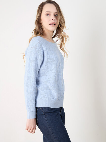 Petite Long Sleeve Crochet Pullover Sweater Image 3