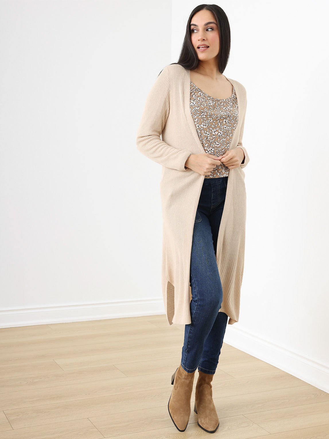 Maxi Open-Front Knit Cardigan Sweater