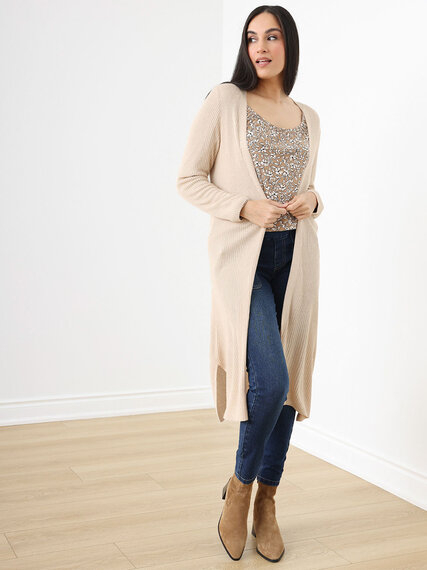 Maxi Open-Front Knit Cardigan Sweater Image 6