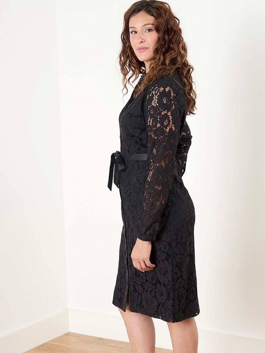 Lace shirt dress black deals