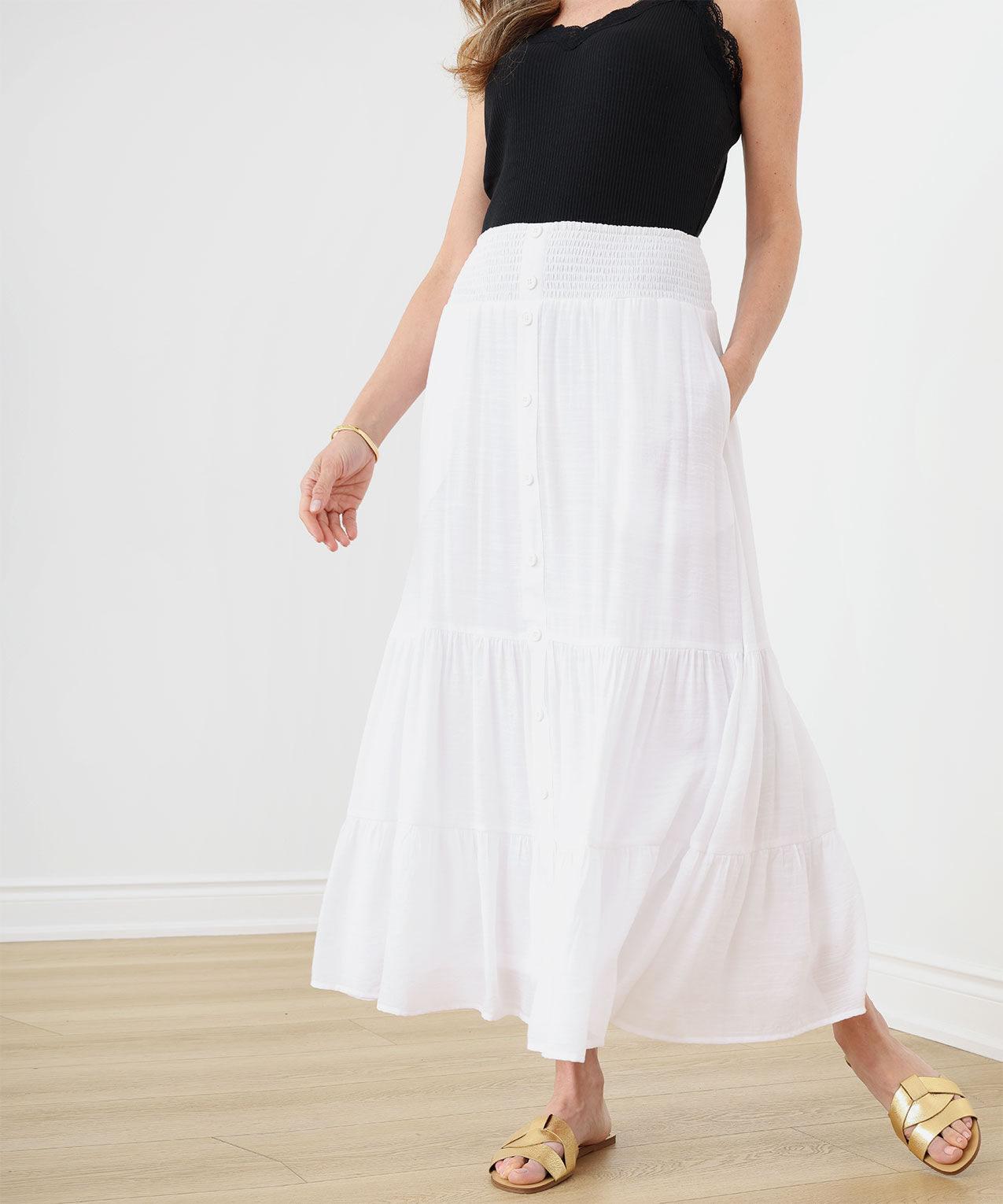 White maxi peasant skirt top