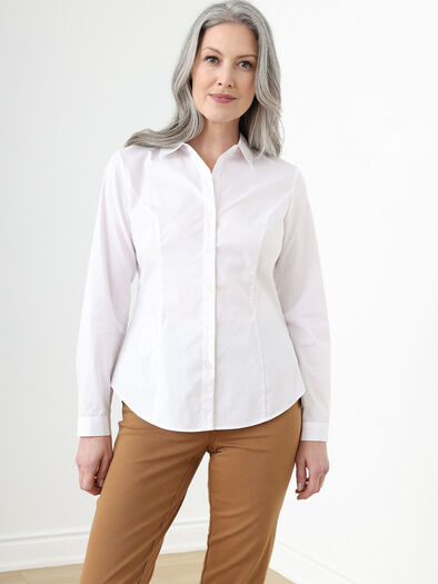 Basic White Collared Shirt, White Basic White Collared Shirt, White