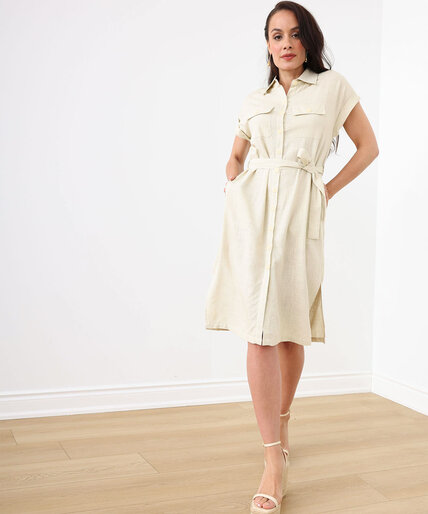 Linen Blend Short Sleeve Shirt Dress Image 1