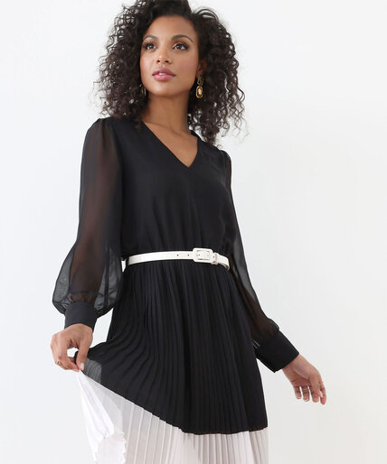 Petite Long Sleeve Pleated Black Dress Image 2