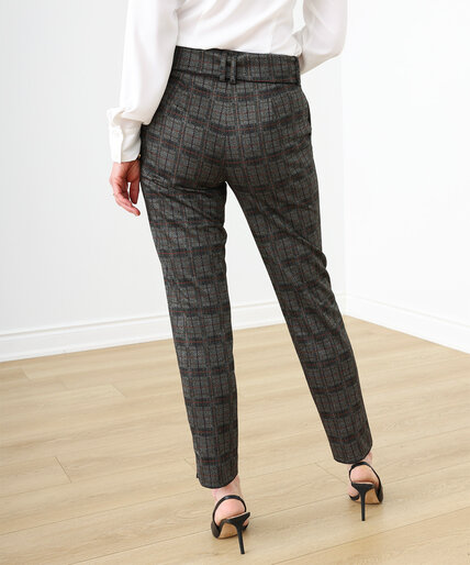 Jacquard Plaid Slim-Leg Pant with Belt Image 3