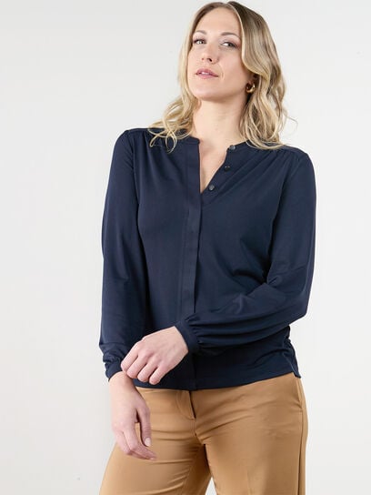 Long Sleeve Stretch Crepe Relaxed Fit Top