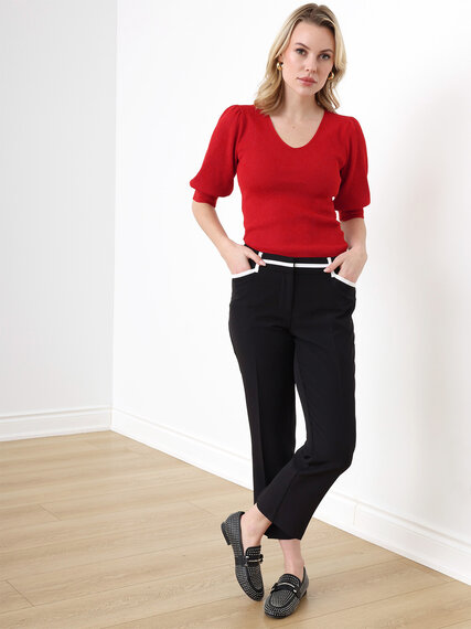 Petite V-Neck Knit Pull-Over with Elbow Sleeves Image 1