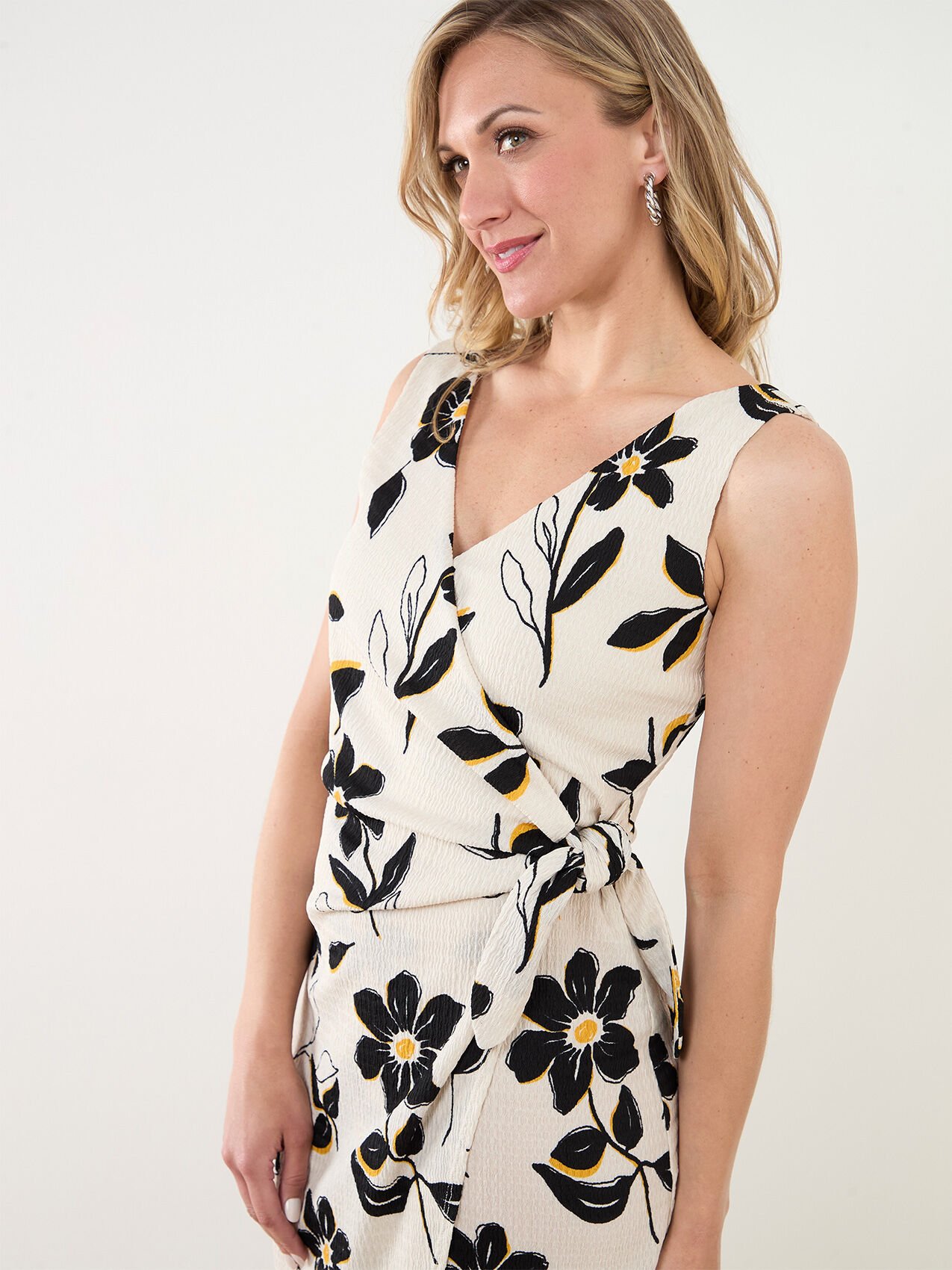 Black patterned wrap dress best sale